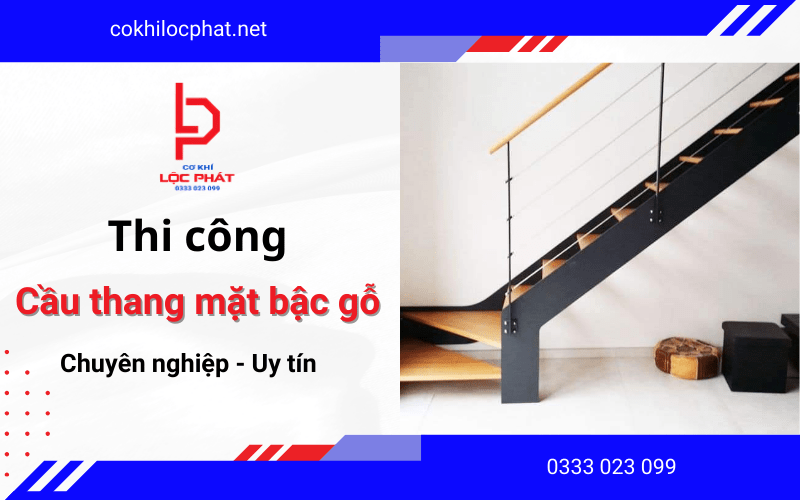 thi công cầu thang mặt bậc gỗ