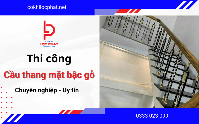 thi công cầu thang mặt bậc gỗ